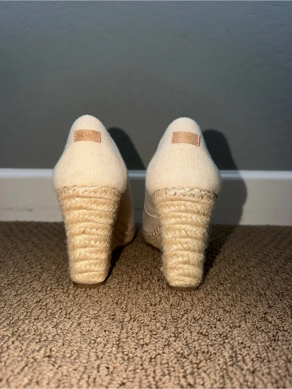 Toms Cream Canvas Espadrille Peep-Toe Wedge